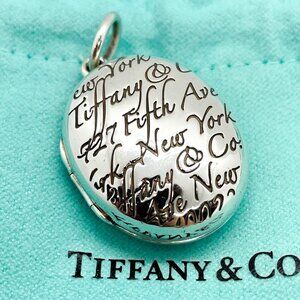 RARE Tiffany & Co Notes Script Oval Locket Pendant Sterling Silver